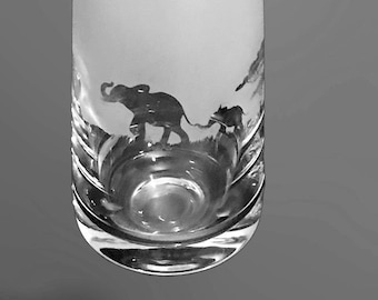 ELEPHANT VASE - 15cm Crystal Glass Bud Vase with Elephant Frieze design