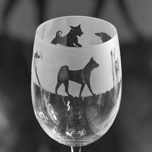 BASENJI WINE GLASS | 35cl Wine Glass with Basenji Dog Frieze Design