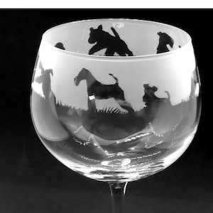 FOX TERRIER GLASS 70cl Glass Gin Balloon with Wire Fox Terrier Design