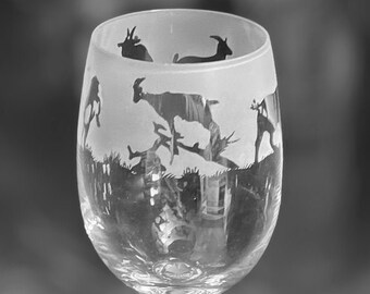 GOAT WINE GLASS 35cl Wine Glass with Goat Frieze Design