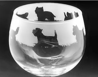 WESTIE GIN GLASS 70cl Glass Gin Balloon with West Highland Terrier Design