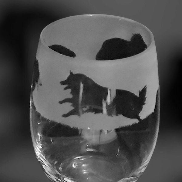 SHELTIE SHETLAND SHEEPDOG | 36cl Stemless Wine / Water Glass with Shetland Sheepdog (Sheltie) Frieze Design