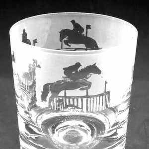 VERRE POUR CHEVAL DE CIRQUE | Gobelet à whisky en verre 30 cl avec motif Cross Country Eventing frise