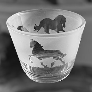 FRIESIAN HORSE TEALIGHT | Rustic Glass Tea Light Holder with Friesian Horse design