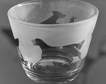 GORDON SETTER TEELICHTHALTER | Rustikaler Glas Teelichthalter mit Gordon Setter Design