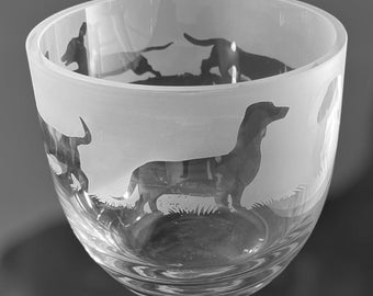 DACHSHUND CANDLEHOLDER | Crystal Glass Candleholder with Dachshund Frieze Design - Perfect for ball or pillar candle