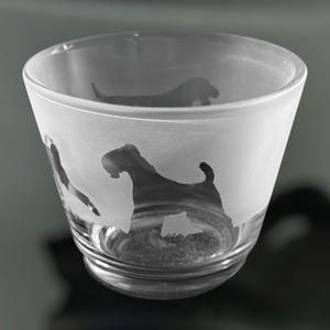 AIREDALE TERRIER Tealight | Rustic Glass Tea Light Holder with Airedale Terrier design