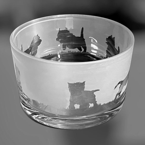CAIRN TERRIER BOWL | Clear Glass Bowl with Cairn Terrier Frieze Design | Perfect for Tealight or Floating Candles | Glass Dish