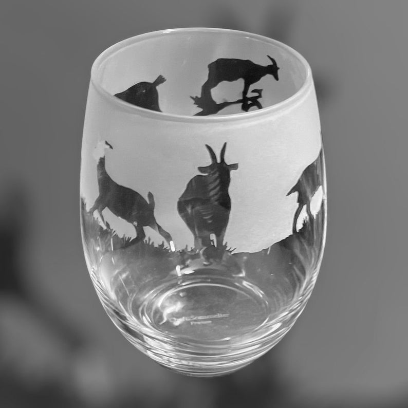 GOAT GLASS 36cl Stemless Wine / Water Glass with Goat Frieze Design image 5