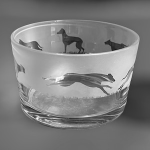 GREYHOUND BOWL | Clear Glass Bowl with Greyhound Frieze Design | Perfect for Tealight or Floating Candles | Glass Dish | Trinket, Pudding