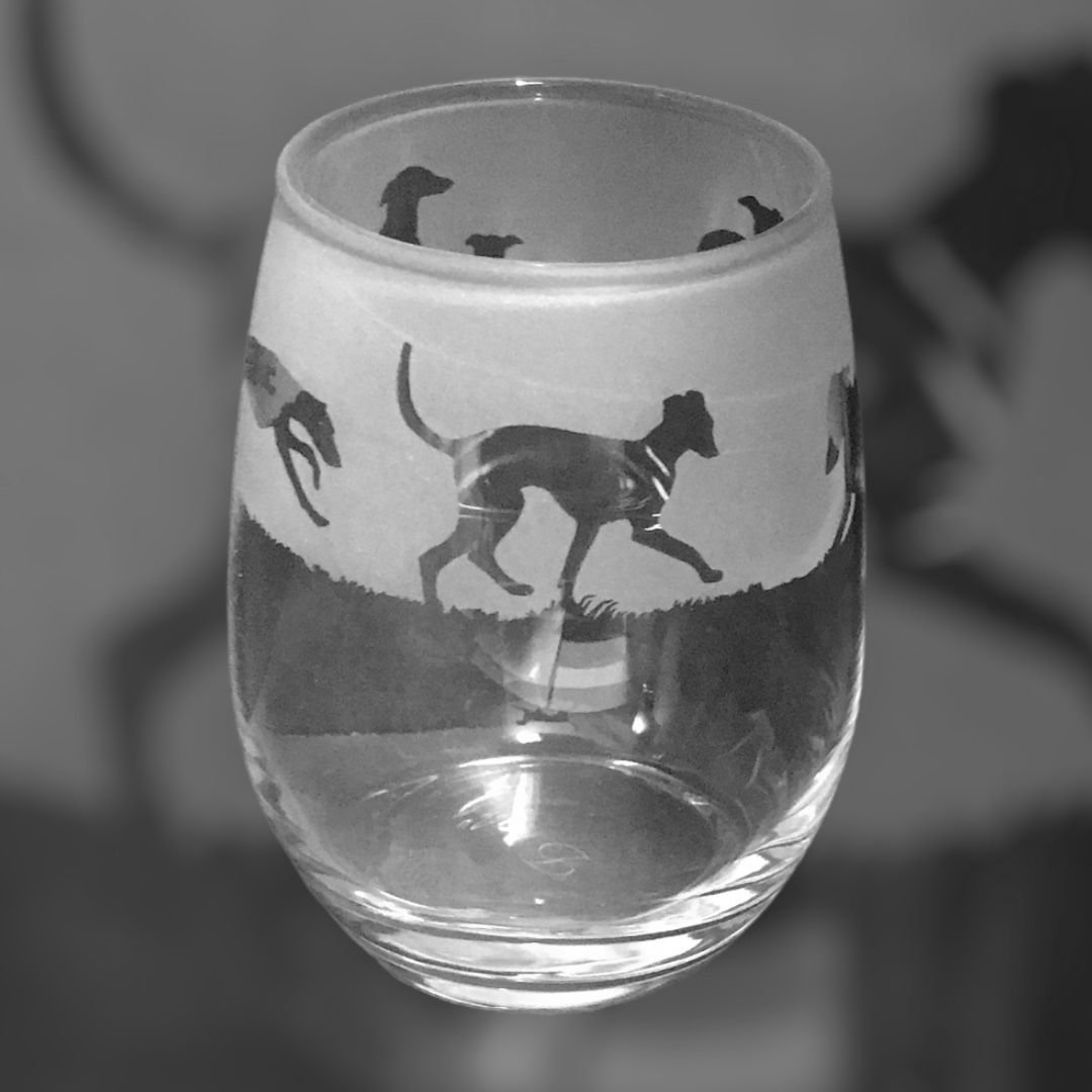 ITALIAN GREYHOUND GLASS | 36cl Stemless Wine / Water Glass with Italian Greyhound Dog Design