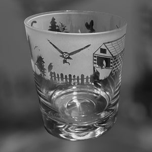 BARN OWL GLASS | 30cl Glass Whisky Tumbler with Barn Owl Frieze Design