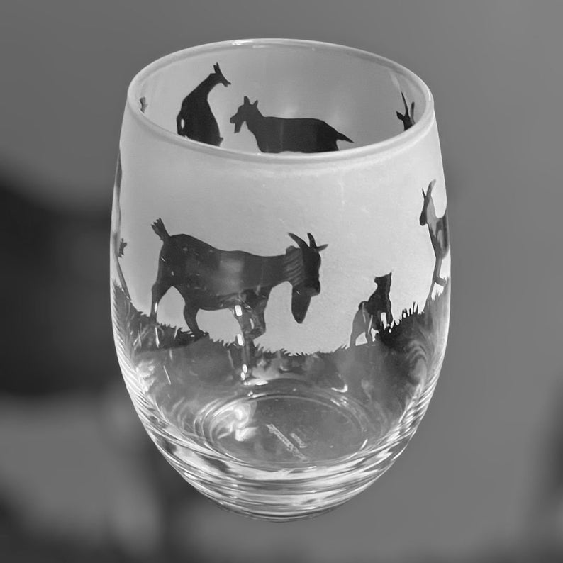GOAT GLASS 36cl Stemless Wine / Water Glass with Goat Frieze Design image 3