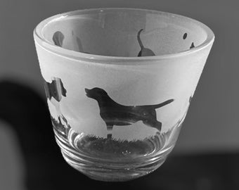 LABRADOR TEALIGHT HOLDER | Rustic Glass Tea Light Holder with Labrador Retriever frieze design