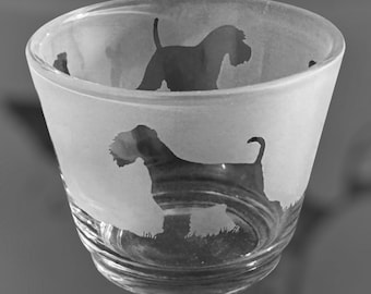 SCHNAUZER TEALIGHT HOLDER | Rustic Glass Tea Light Holder with Mini Schnauzer design