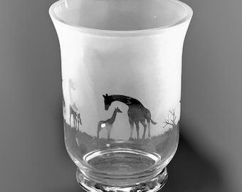 GIRAFFE FLOWER VASE |  Clear Crystal Glass 27cm Flower Vase with Giraffe Frieze design | Vase Gift | Gift for her