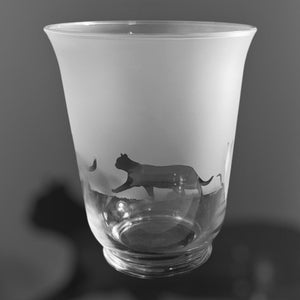 CAT FLOWER VASE | 18cm Clear Flared Glass Vase or Candleholder with Cat Frieze design