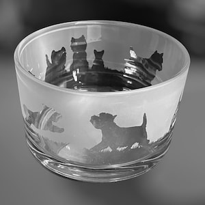 WEST HIGHLAND TERRIER Schüssel | Klare Glasschale mit Westie Frieze Design | Perfekt für Teelicht oder Schwimmkerzen | Schale aus Glas