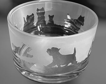 WEST HIGHLAND TERRIER Bowl | Clear Glass Bowl with Westie Frieze Design | Perfect for Tealight or Floating Candles | Glass Dish