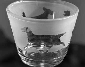 IRISH SETTER TEALIGHT | Rustic Glass Tea Light Candle Holder with Irish Setter frieze design