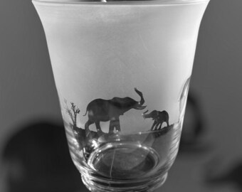 ELEPHANT VASE | 18cm Clear Flared Glass Vase or Candleholder with Elephant Frieze design