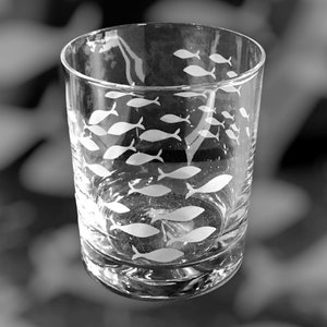 FISH  WATER GLASS | 30cl Glass Whisky Tumbler with Fishes Design
