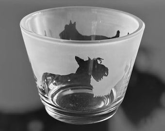 SCOTTISH TERRIER TEALIGHT | Rustic Glass Tea Light Holder with Scottie Dog Frieze design