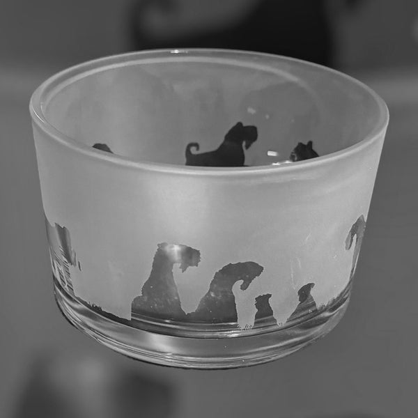 KERRY BLUE TERRIER Bowl | Clear Glass Bowl with Kerry Blue Terrier Frieze Design | Perfect for Tealight or Floating Candles | Glass Dish