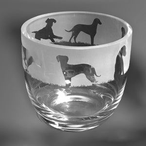 HUNGARIAN VIZSLA CANDLEHOLDER Crystal Glass Candleholder with Hungarian Vizsla Frieze Design - Perfect for ball or church pillar candle