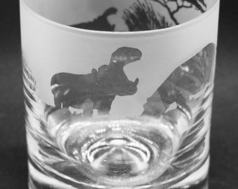 HIPPO GLASS | 30cl Glass Whisky Tumbler with Hippo Frieze Design