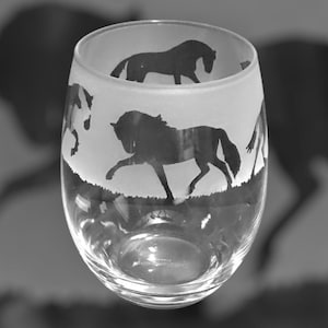 SPANISH HORSE GLASS 36cl Stemless Wine / Water Glass with Pre / Andalusian Spanish Horse Design