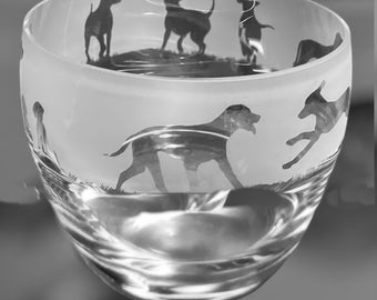 RIDGEBACK CANDLE HOLDER 10.5cm Crystal Glass Candleholder with Rhodesian Ridgeback Frieze Design - Perfect for ball or small pillar candle