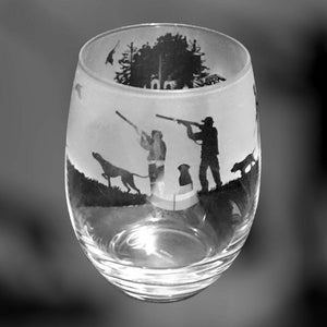 SHOOTING FRIEZE 36cl Stemless Wine / Water Glass with Pheasant Shoot Frieze Design