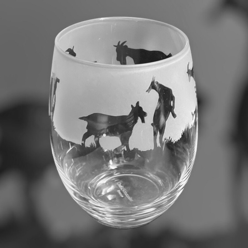 GOAT GLASS 36cl Stemless Wine / Water Glass with Goat Frieze Design image 2