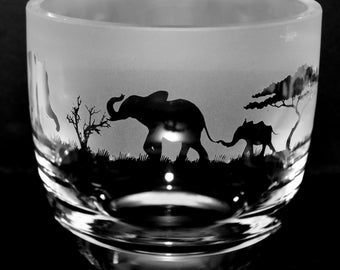 ELEPHANT CANDLEHOLDER 15cm Crystal Glass Candle holder with Elephant Frieze Design - Perfect for ball or church pillar candle