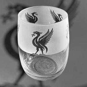 LIVERBIRD GLASS GIFT | 36cl Stemless Wine / Water Glass with Liverbird Frieze Design | Liverpool Gift Idea | Liverpool Gift for Mum