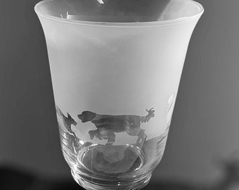 GORDON SETTER VASE | 18 cm Klare Flared Glasvase oder Kerzenhalter mit Gormon Setter Frieze Design