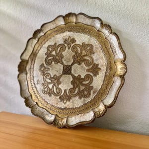 Vintage Florentine Wood Tray, Made in Italy – Gold & Ivory Victorian Style, 12 Inch Decorative Serving Tray