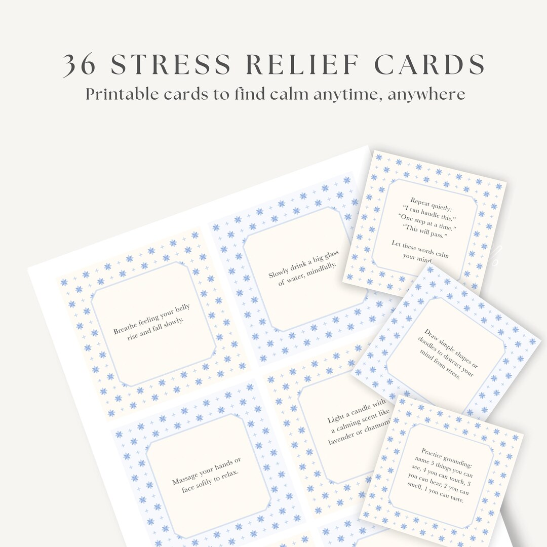 Stress Relief Cards Printable – 36 Self-care Prompts – Calm Anxiety ...