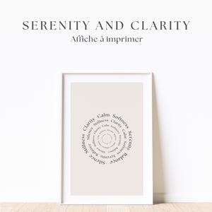 Poster minimalista "Serenità e chiarezza" - Poster con cerchi di parole stampabile - Atmosfera zen - Decorazione murale rilassante - PDF scaricabile