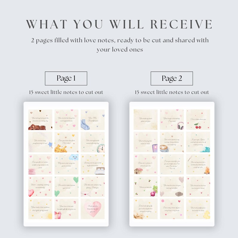 Printable Love Notes – 30 Illustrated Mini Cards – Sweet Romantic ...
