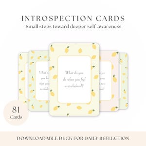 Printable Introspection Cards Lemon Theme – 81 Self Reflection Questions for Personal Growth and Journaling – Digital Download