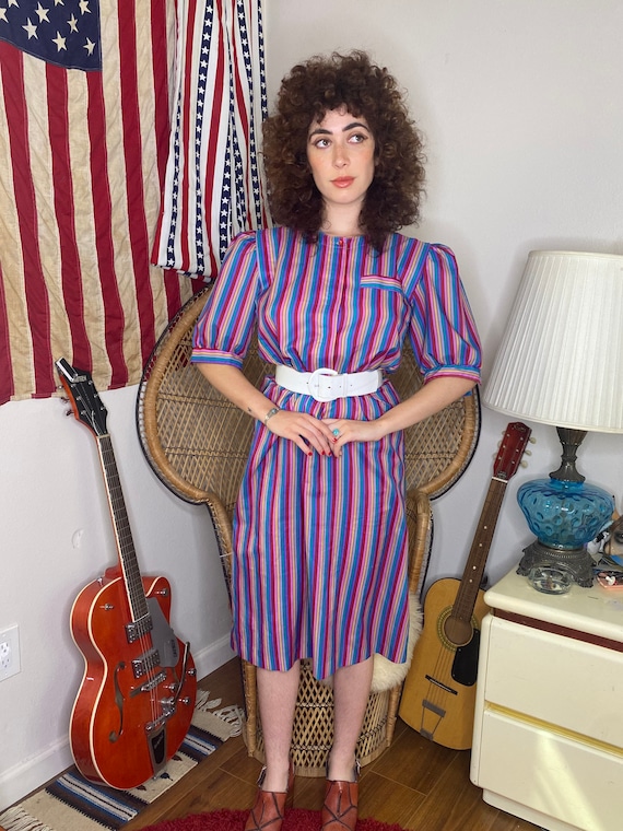 1980s Striped Rainbow Dress - image 2