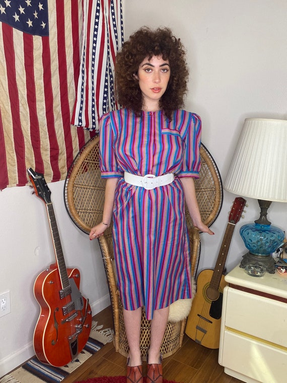 1980s Striped Rainbow Dress - image 1