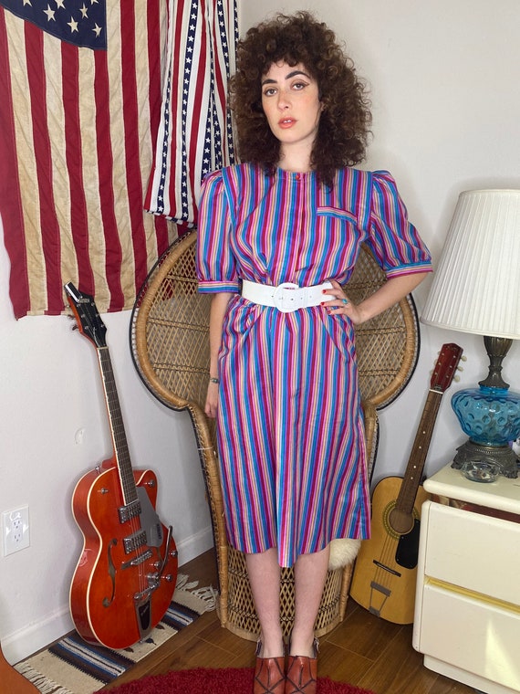 1980s Striped Rainbow Dress - image 3