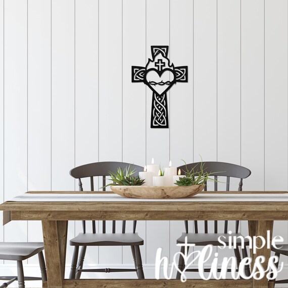 Celtic Cross With the Sacred Heart of Jesus Metal Wall Art