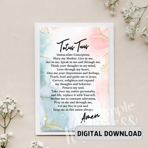 Totus Tuus prayer- watercolor and gold PRINTABLE, DIGITAL DOWNLOAD