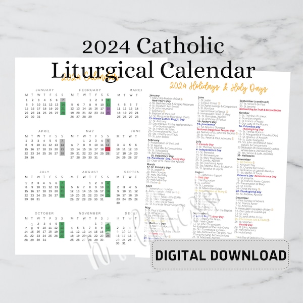 Catholic Calendar 2024 Etsy