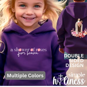 Youth Shower of Roses St. Therese hoodie-DOUBLE SIDED/ Catholic kids hoodie, first communion, birthday, Christmas gift, Therese Lisieux
