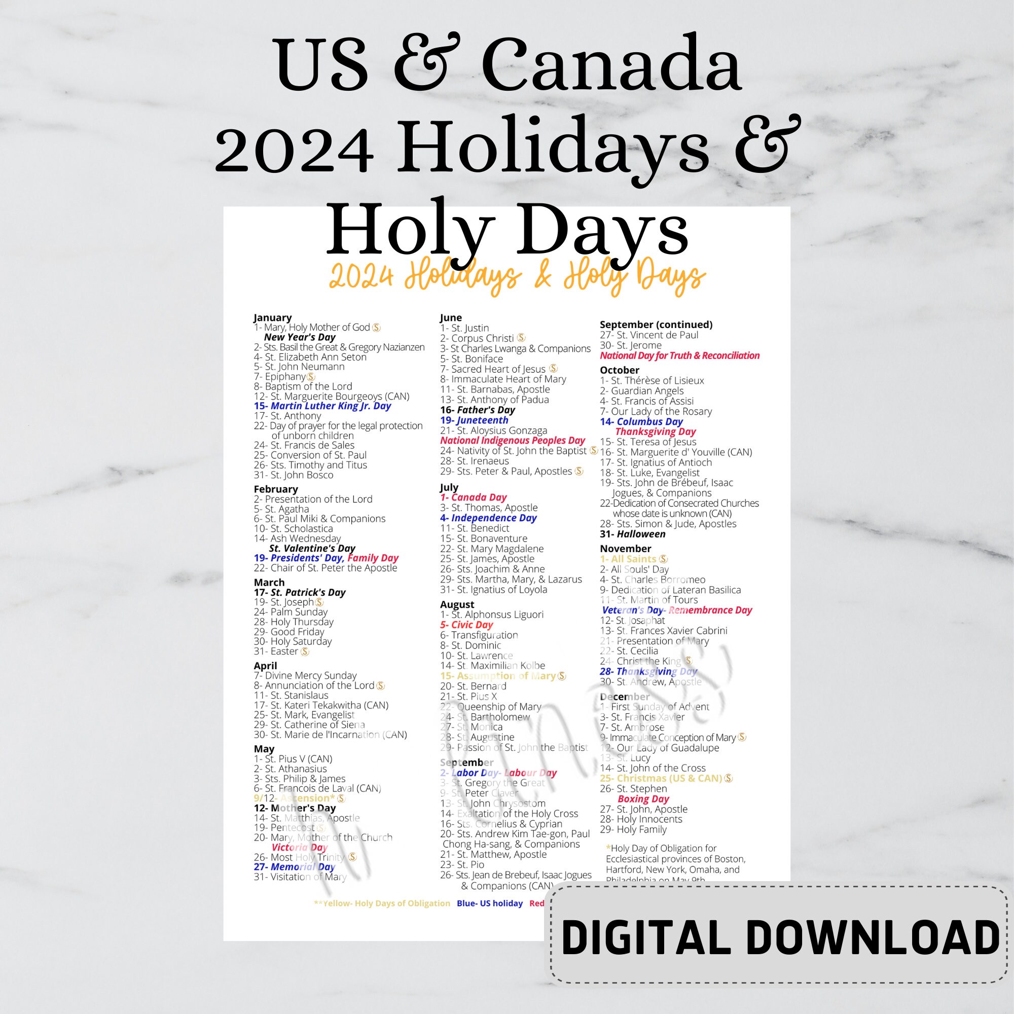 2024 Catholic Calendar DIGITAL DOWNLOAD - Etsy
